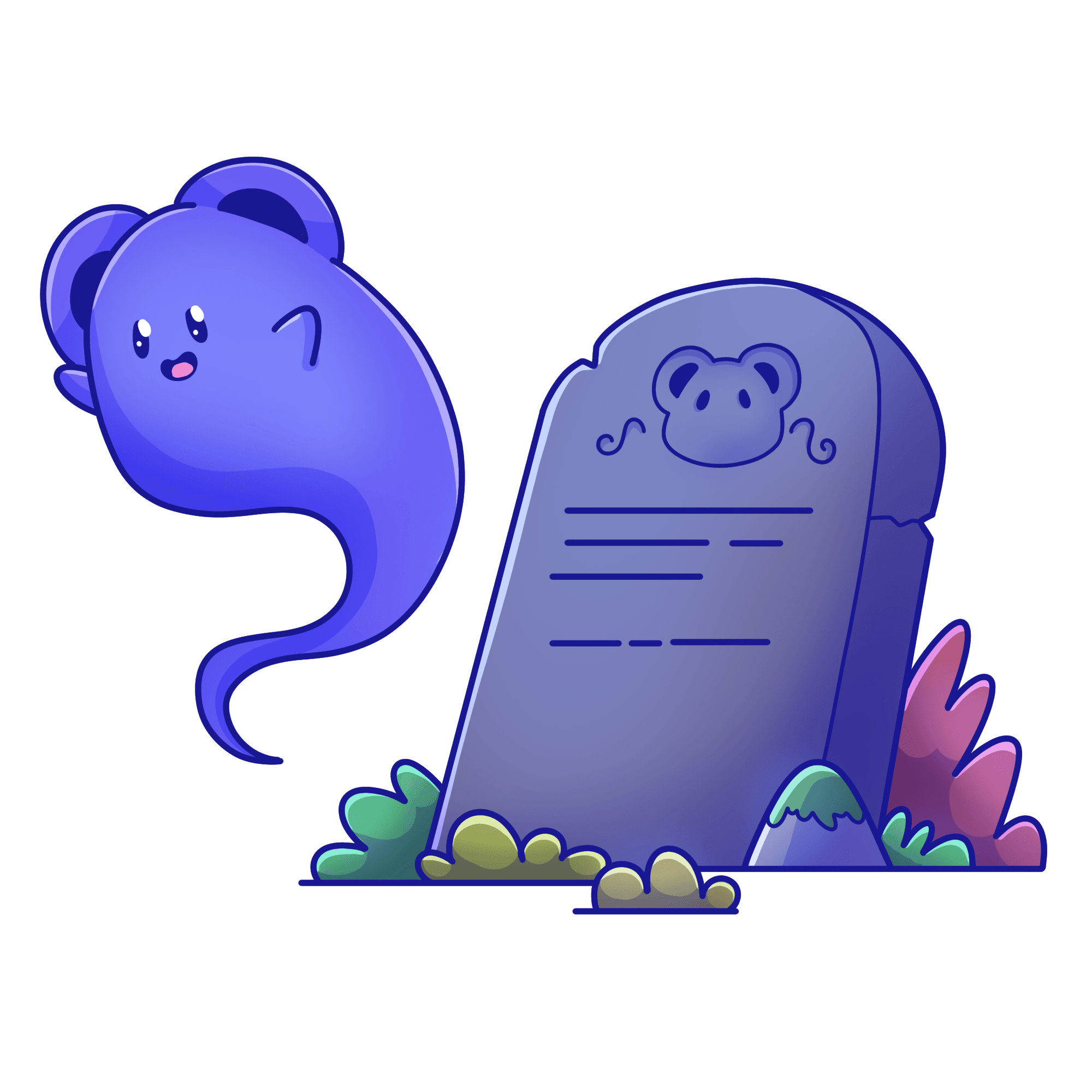 Happy pettbro ghost flying up from its grave